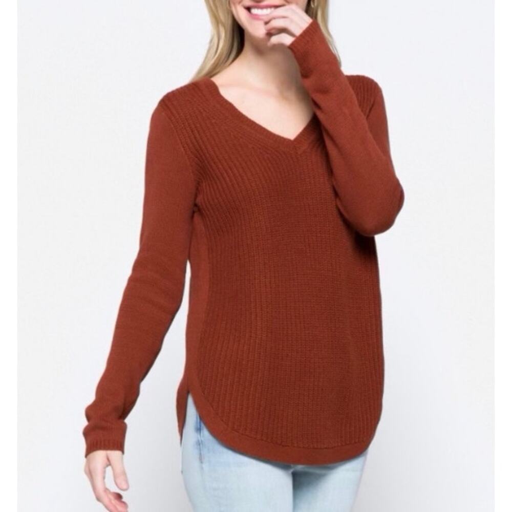 STITCHFIX RD Style Josslyn V-Neck Sweater Burnt Orange Chunky Knit Cotton Large